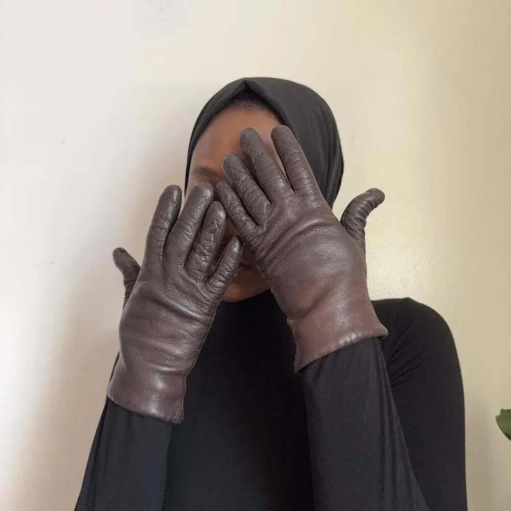 Vintage quiet Luxury brown Leather Gloves
